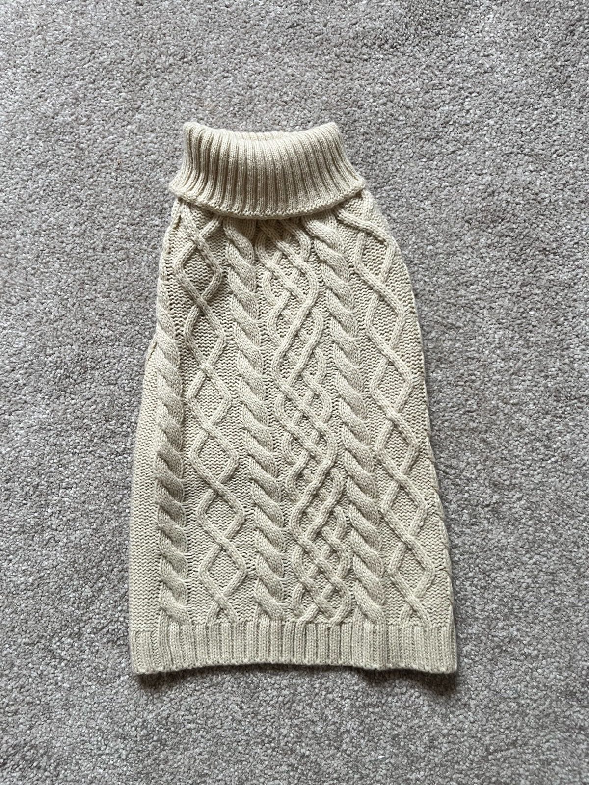 Cream Cable Knit Dog Jumper with Roll Neck