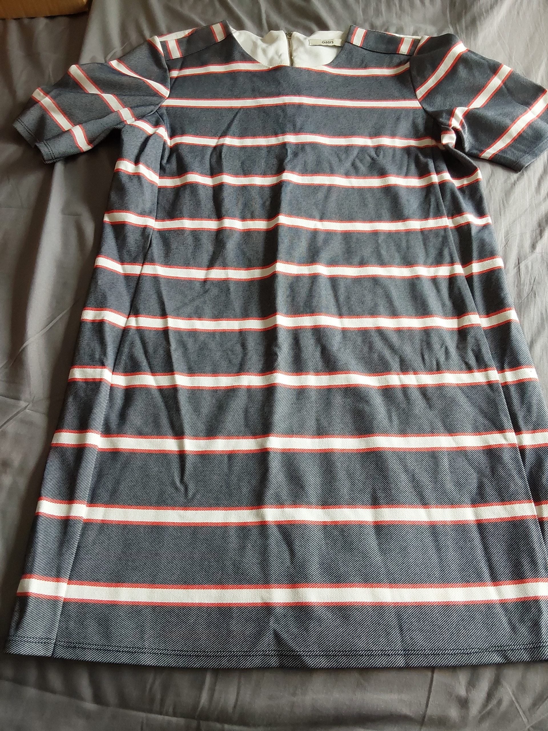 Oasis Navy, Red & White Striped Dress Large Short Sleeve Y2K Zip up