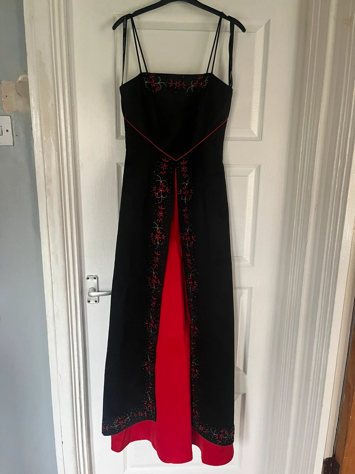 Morgan & Co Evening Dress Black and Red Ruffle Maxi UK Size 8 Ladies Vintage