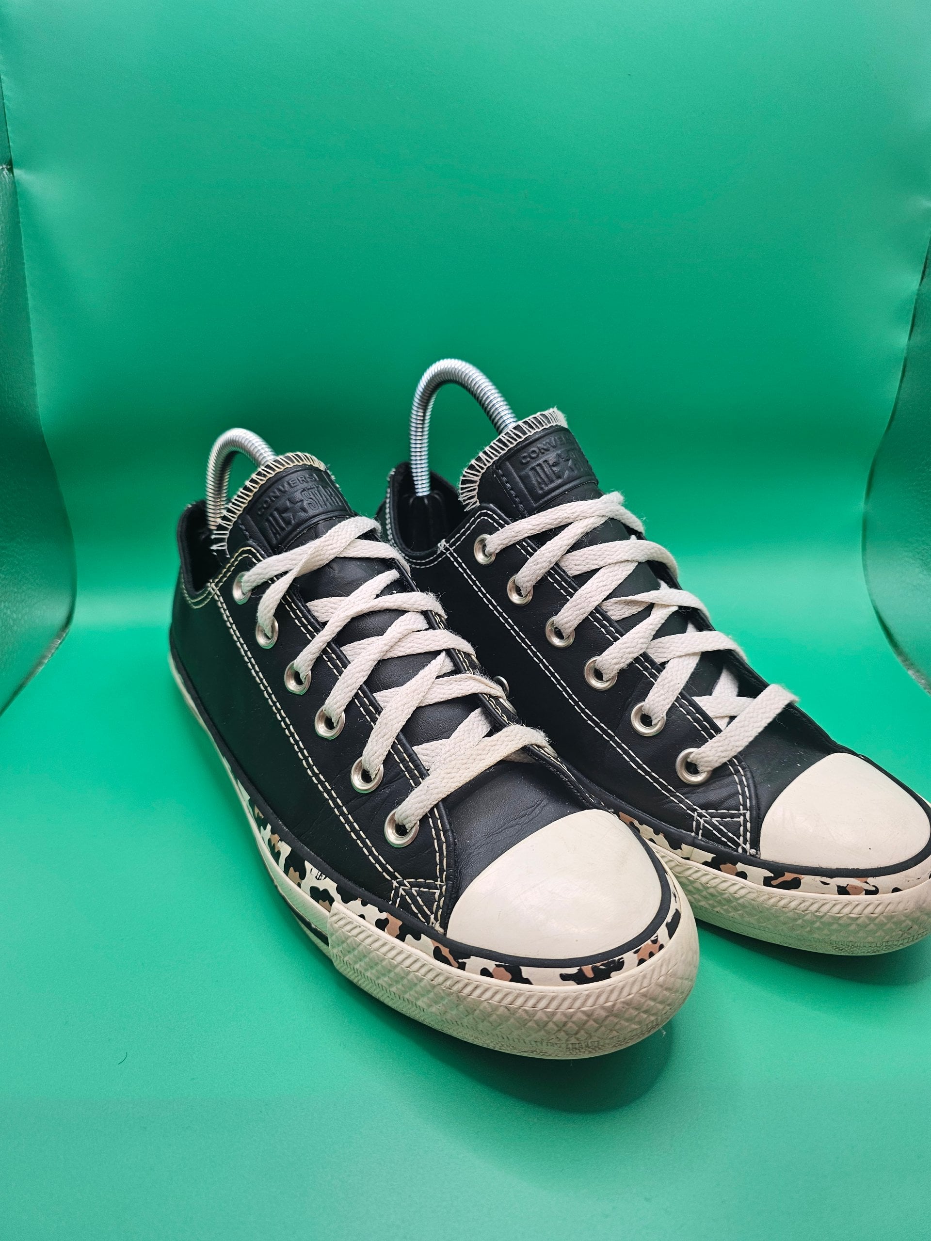 Converse Black & White Low Top Leather Trainers UK 6 Leopard Detail Ladies