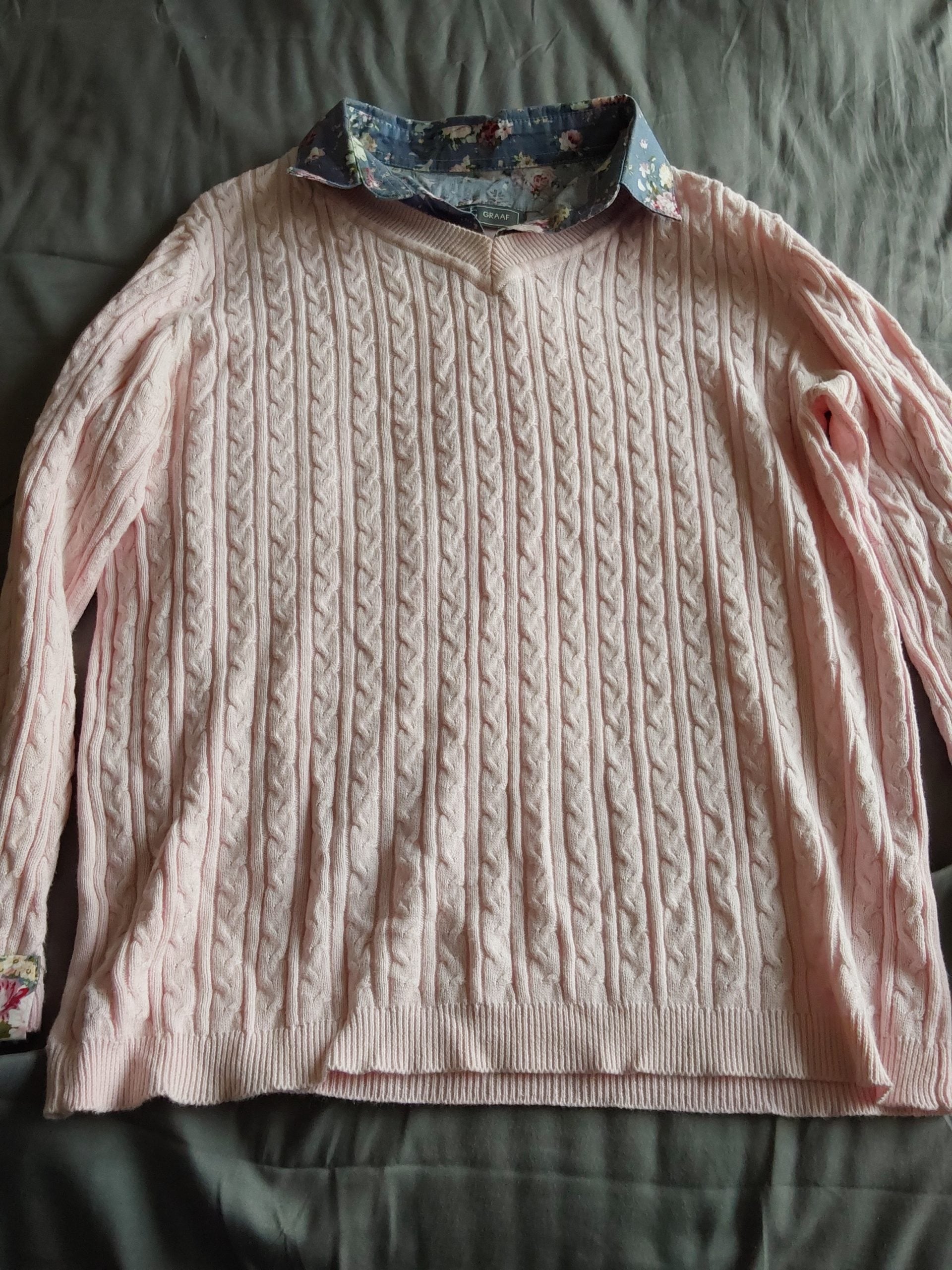 Jessica Graaf Women's Pink Cable Knit Floral Collar Sweater Small
