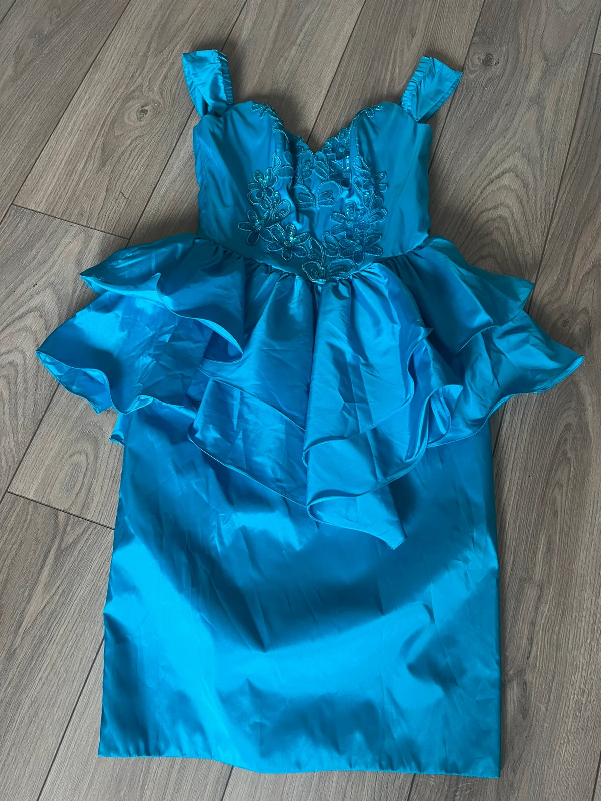 Alyce Designs Vintage Stunning Turquoise Mini Dress UK 12 with Sweetheart Neckline