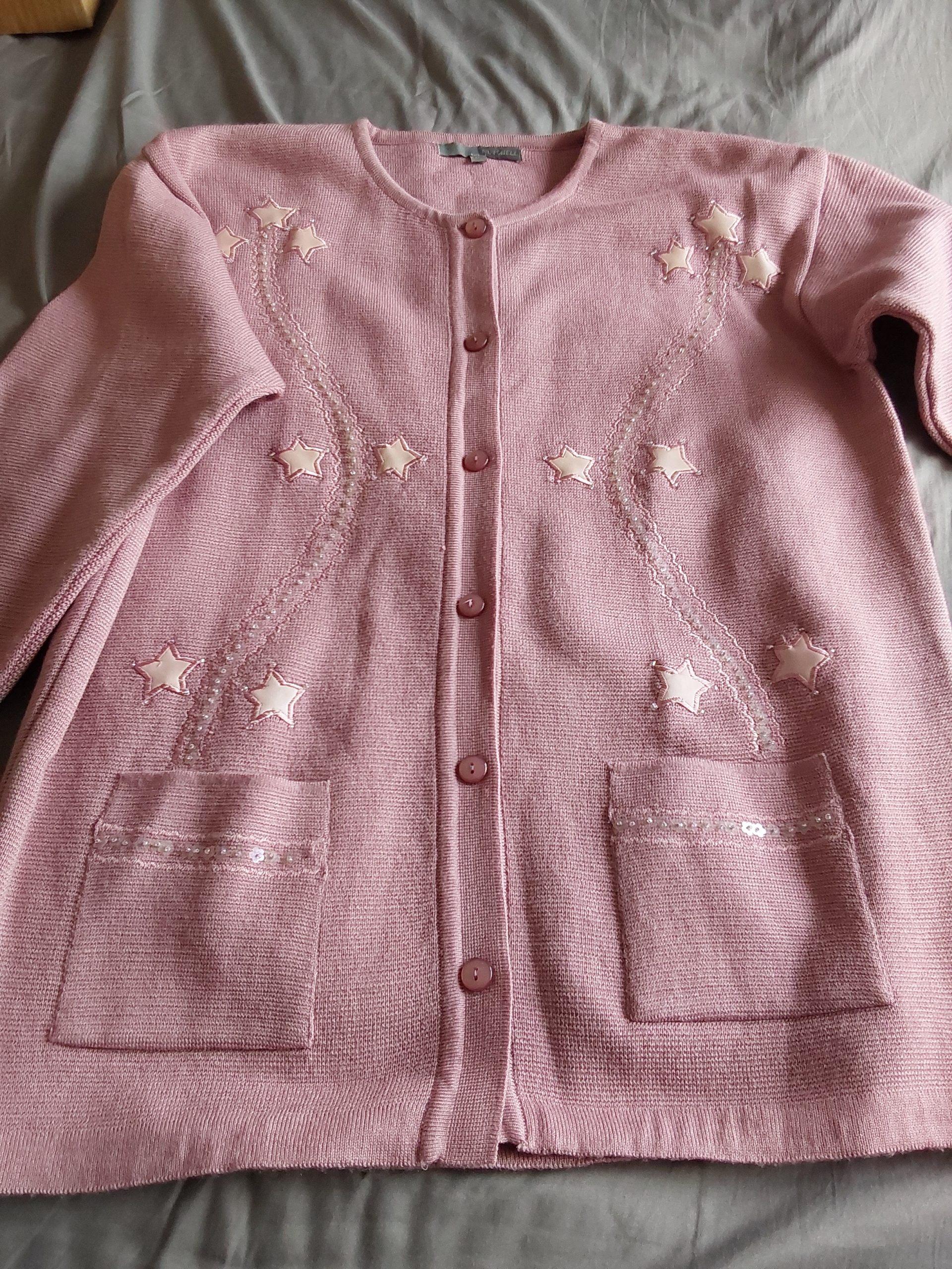 Nutshell Pink Women's Star Embroidery Cardigan Large Y2K Retro Vibes Large
