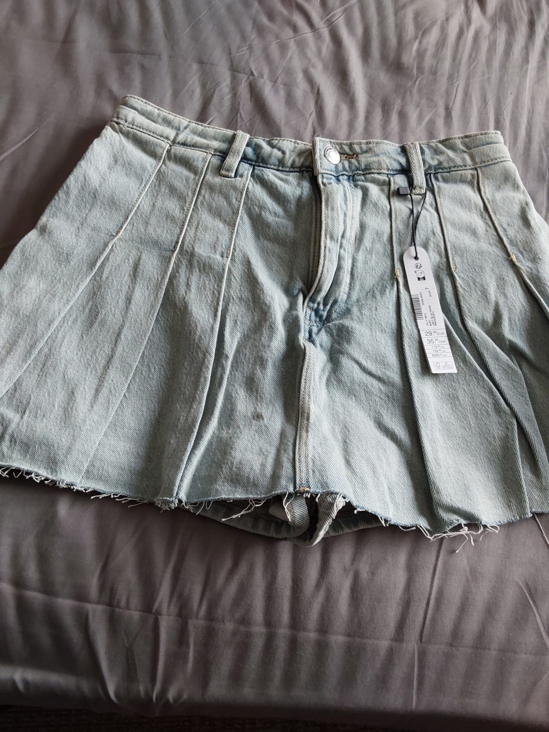 TW Tally Weijl Light Blue Denim Skirt Skort UK Size 12 with Raw Hem