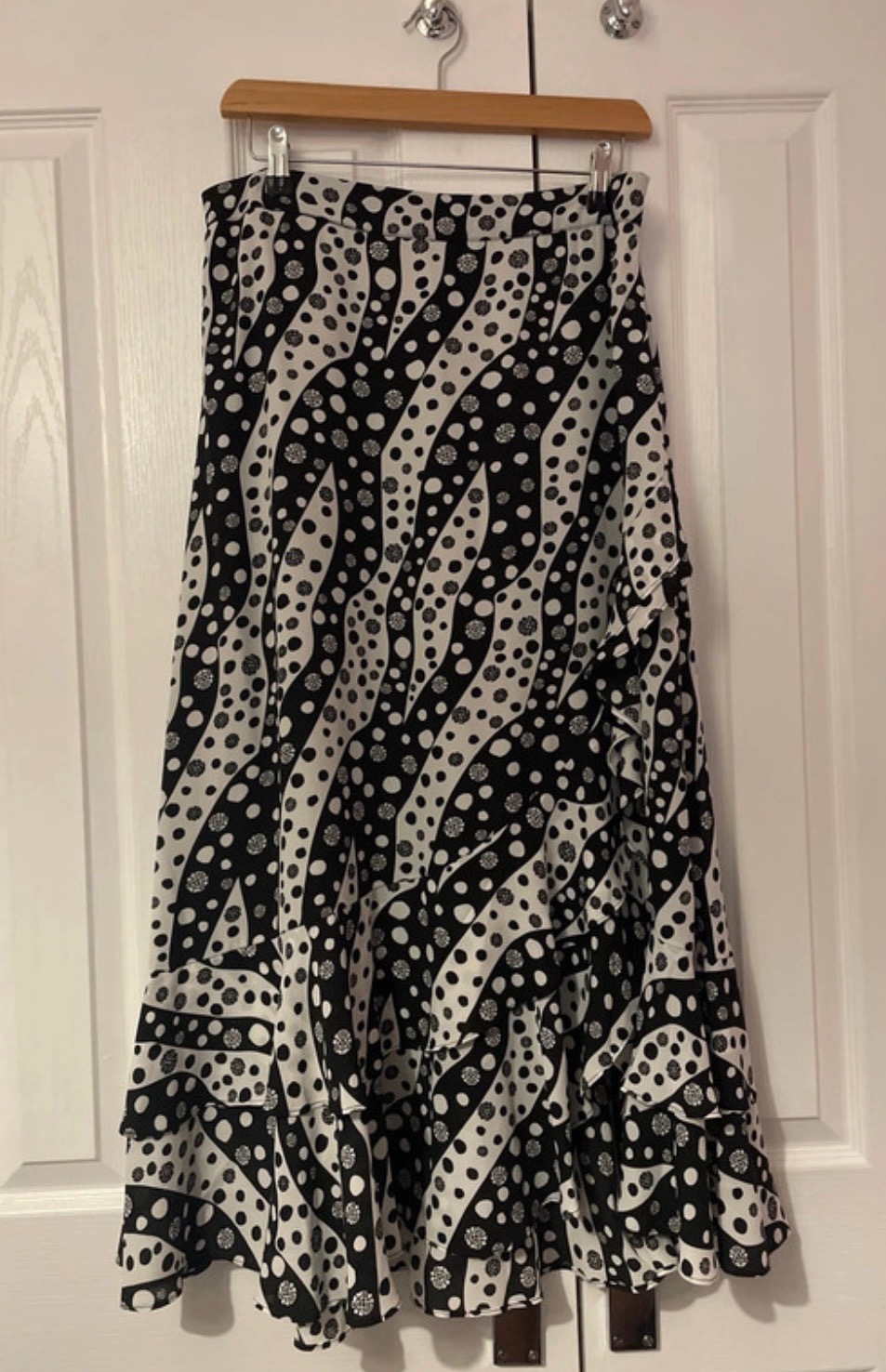 BIBA monochrome polka dot ruffle midaxi skirt - size 14