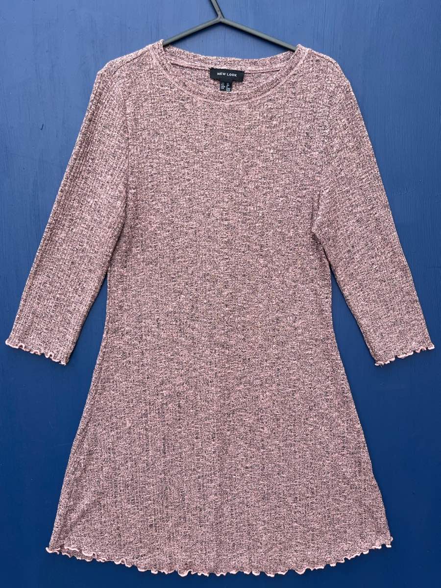 New Look Pink Marl Ribbed Knit Mini Dress (Size 12)