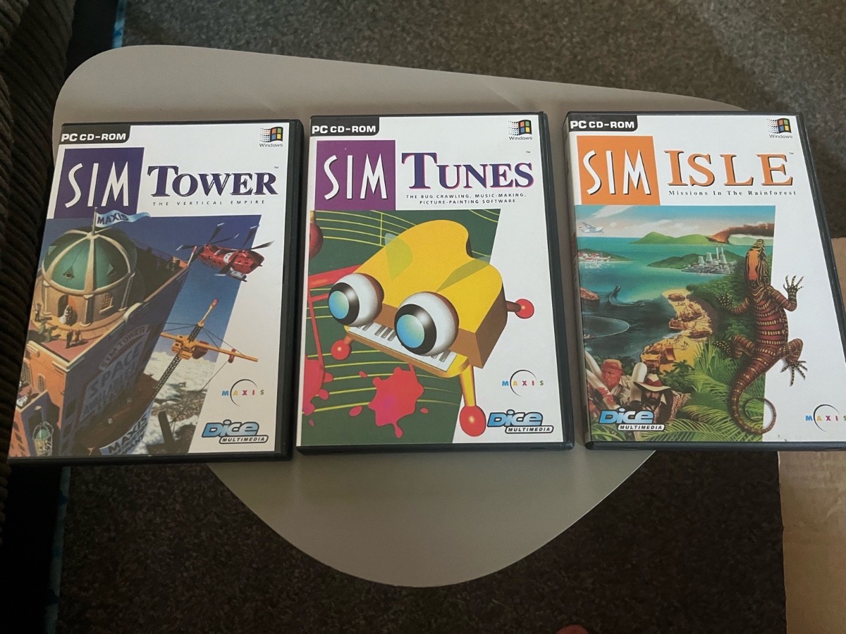 Vintage Maxis PC Game Bundle SimTower SimIsle SimTunes Rare 90s Retro Gaming