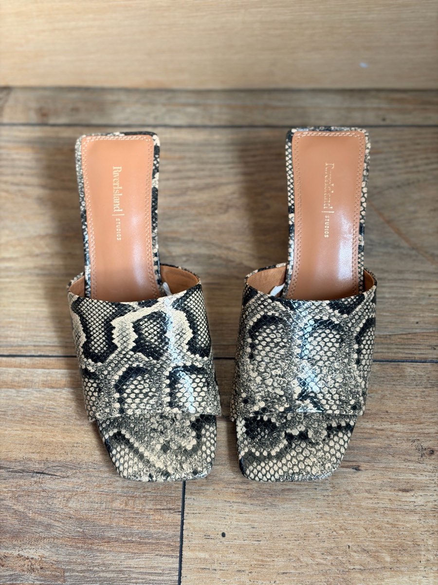 River Island Snake Print Wedge Mule Sandals Size 5