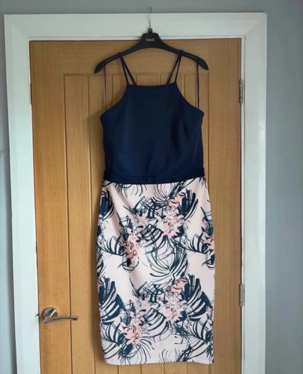 Next Navy & Blush Floral Bodycon Dress – Size 14