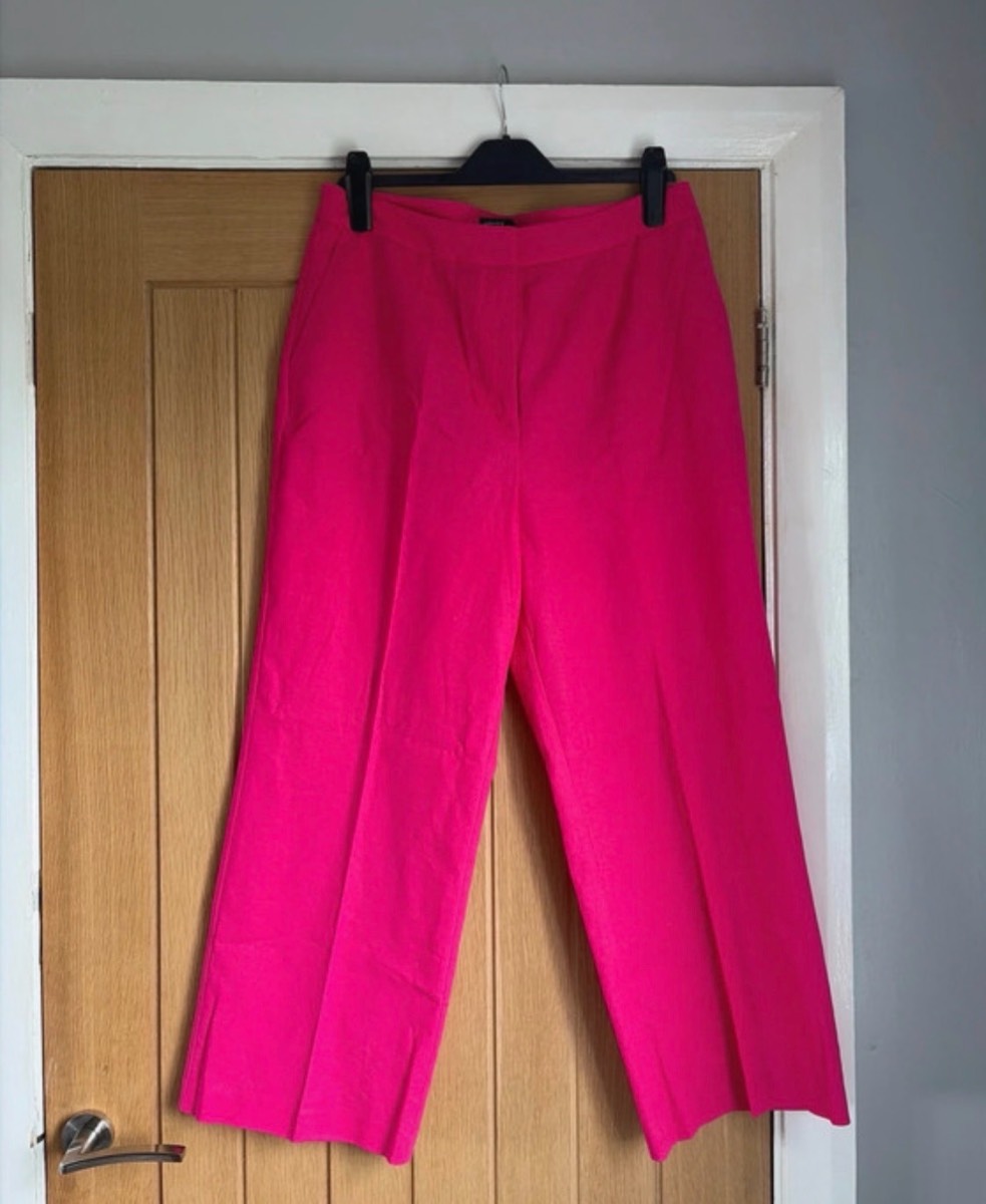 Nobody's Child Linen Blend Bright Pink Cropped Wide Leg Trousers – Size 14, brand new w/out tags