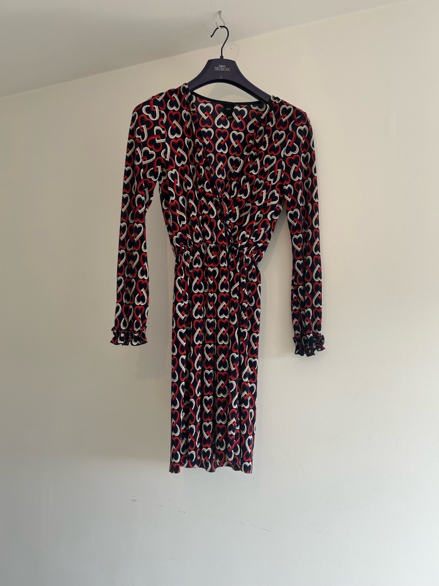 River Island Heart Print Pleated Midi Dress Size 10