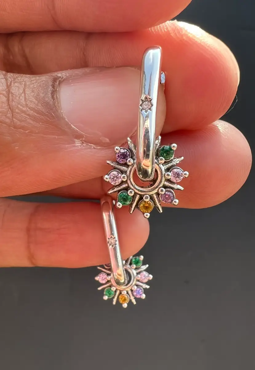 925 silver celestial sun charm hoop earrings