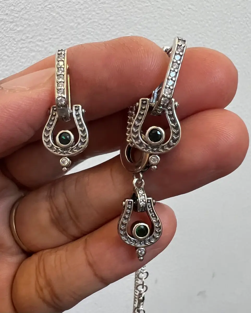 925 silver horsehoe earrings and charm necklace set