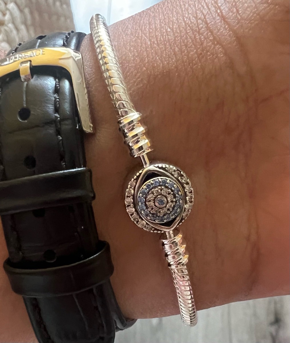 Blue evil eye sterling silver charm bracelet 18cm