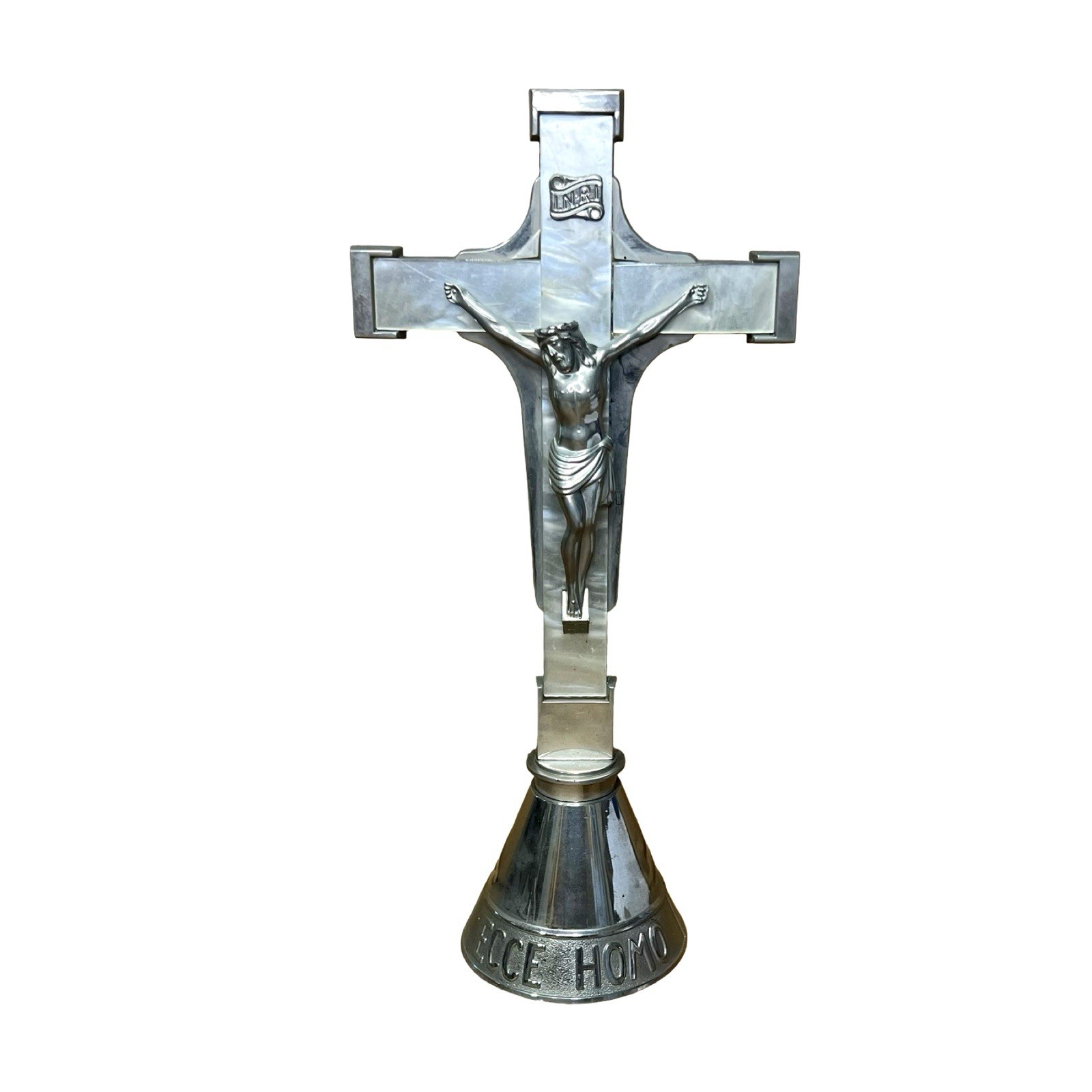 Vintage Catholite Ecce Homo Altar Crucifix Faux Mother of Pearl 1950s UK