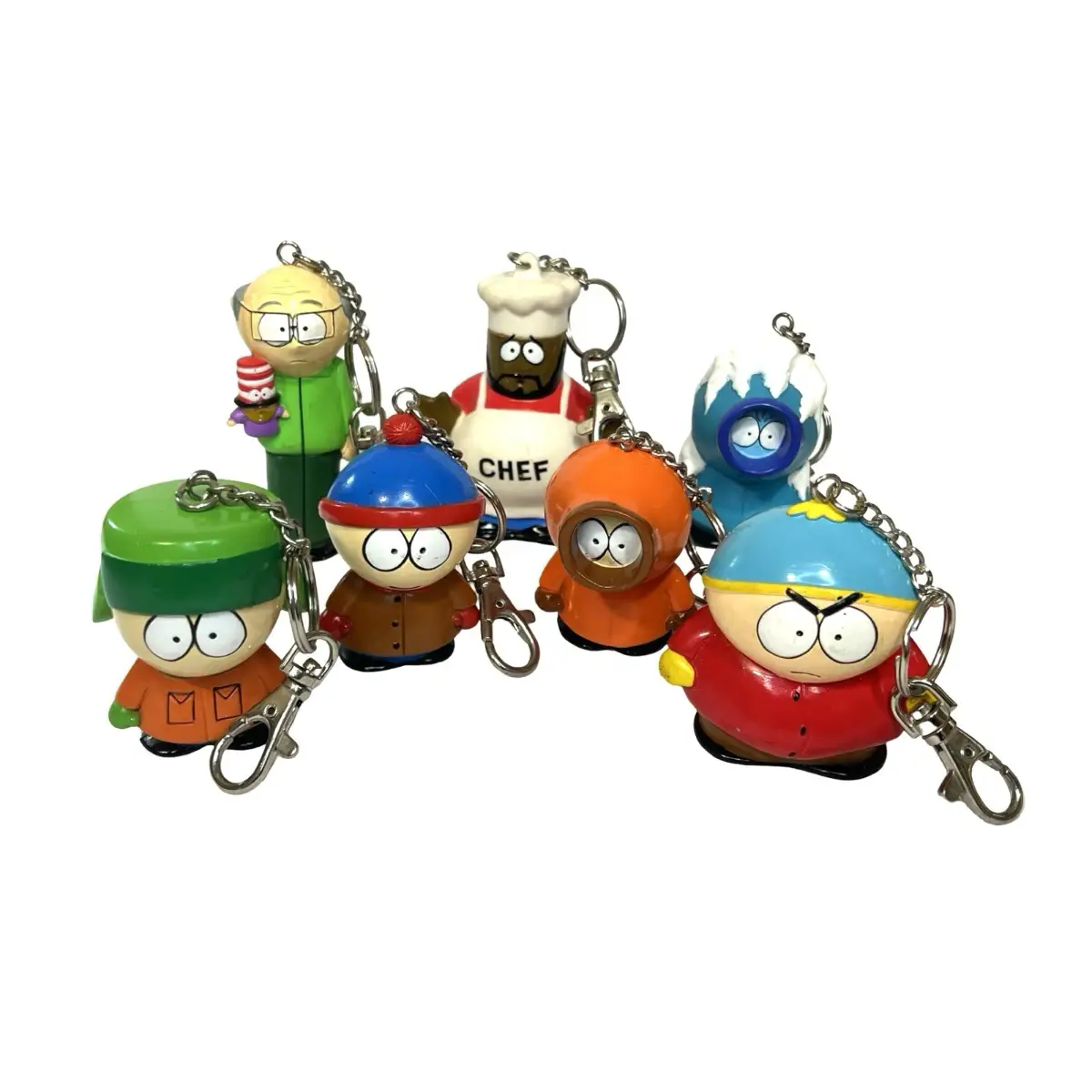 7x Vintage South Park Keychain Figures 1998 Kenny Chef Mr Garrison PVC Bundle