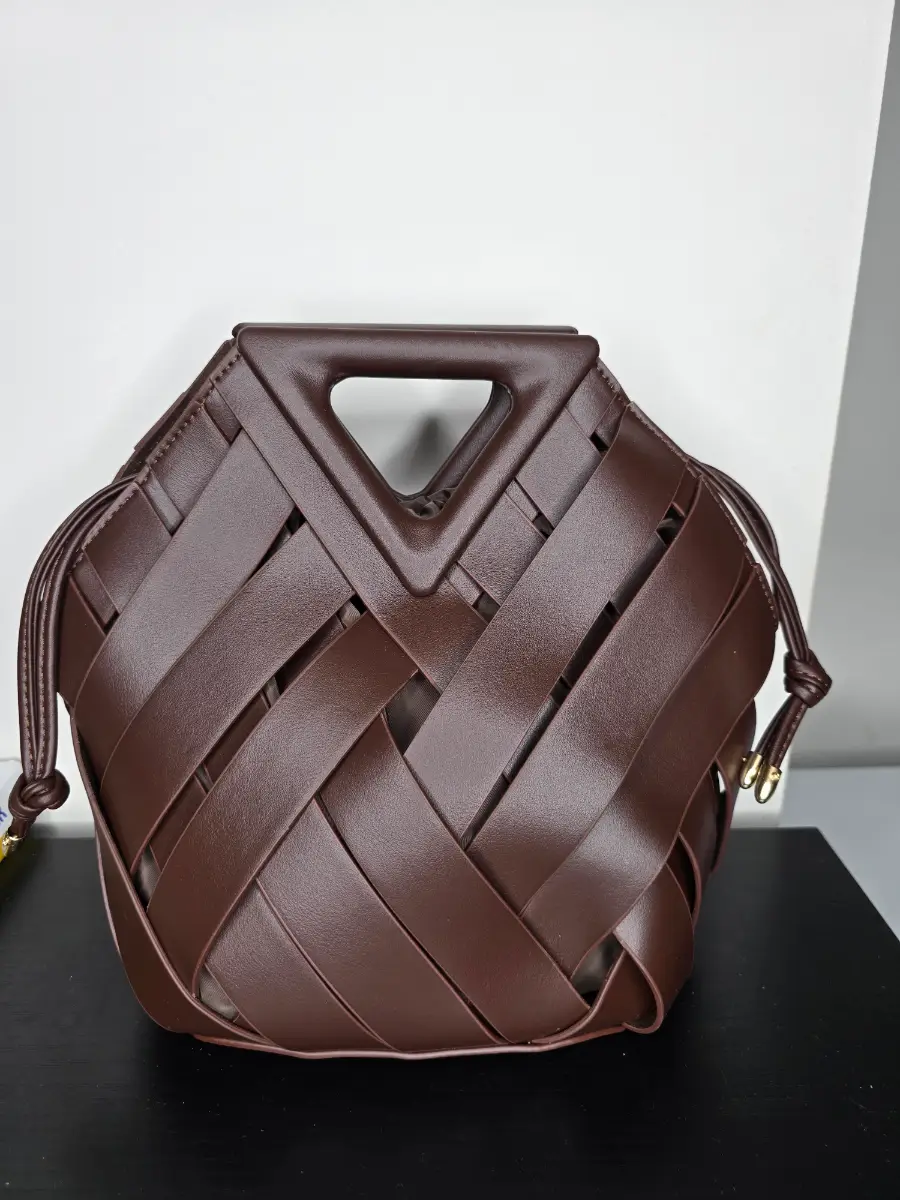 Womens woven brown faux leather hand bag