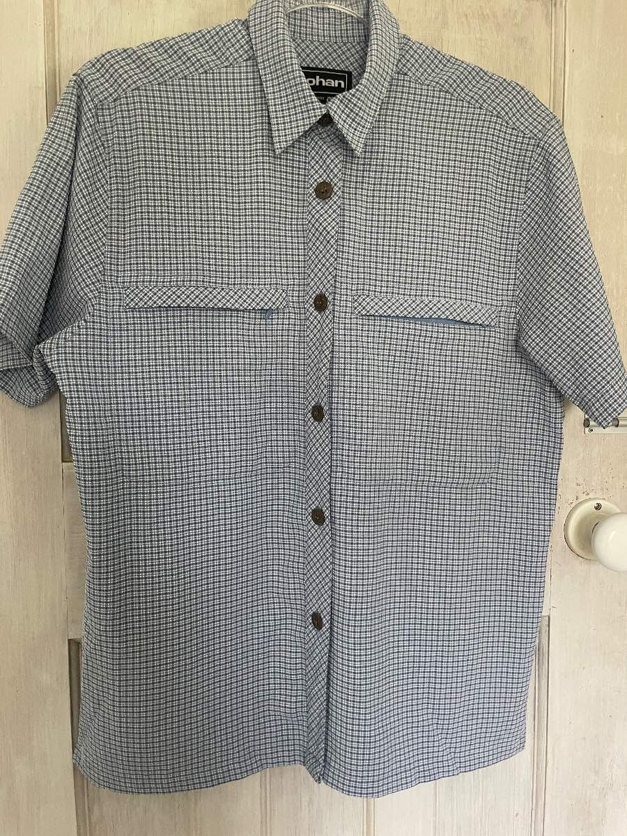 Rohan blue/white/grey check short sleeve walking travel shirt women small