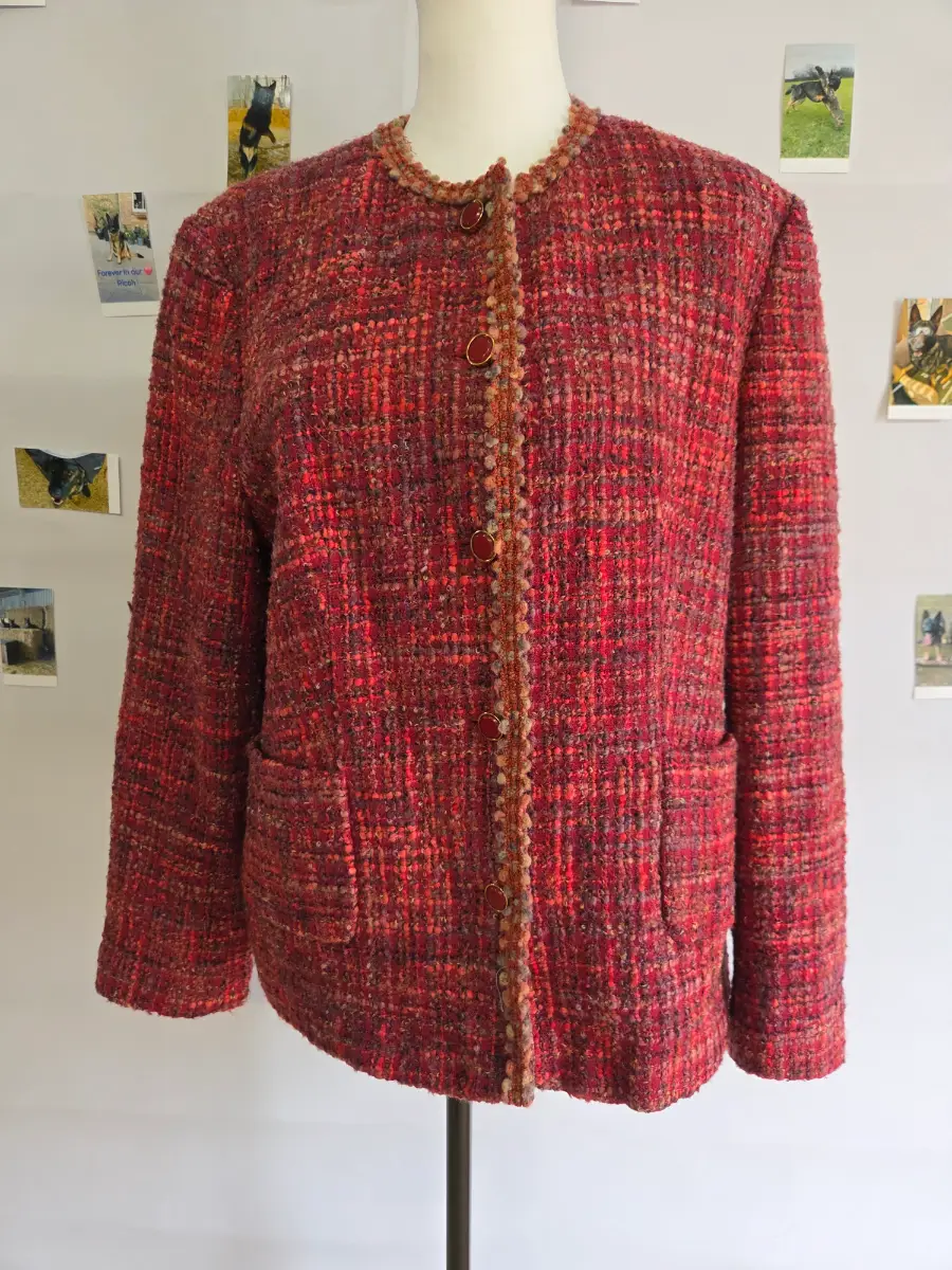 Flick Red Bouclé Knit cardigan Balloon Sleeves Size 18