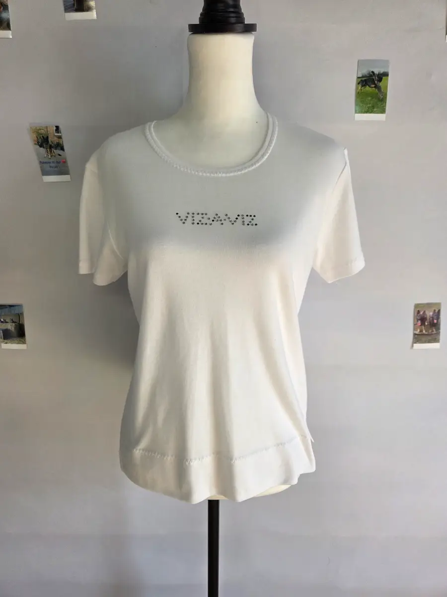 Viz-A-Viz Collection White Embellished Slogan Short Sleeve Top UK 14