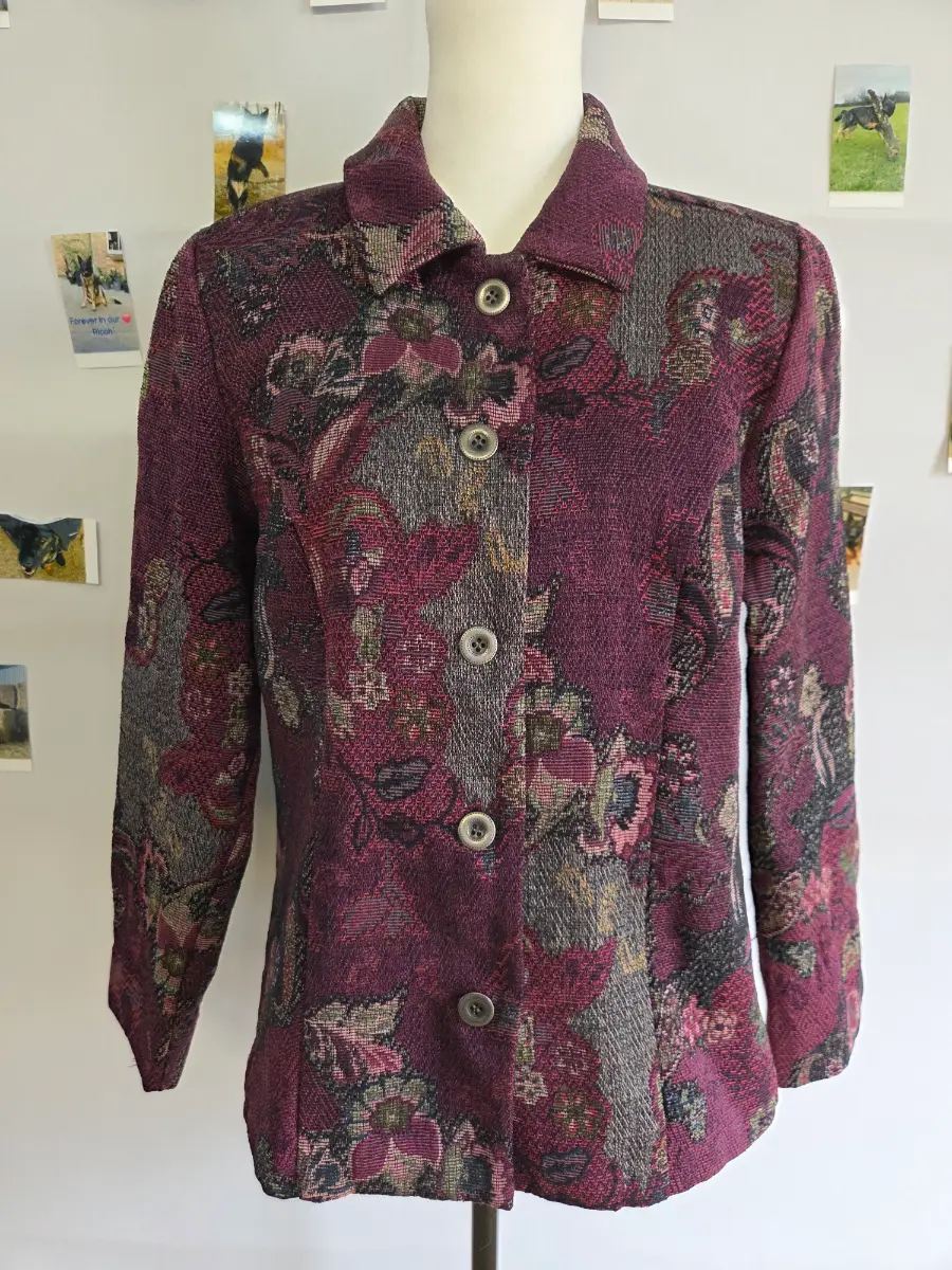 Christopher & Banks Tapestry Floral Jacket Blazer Purple Burgundy Size M Boho