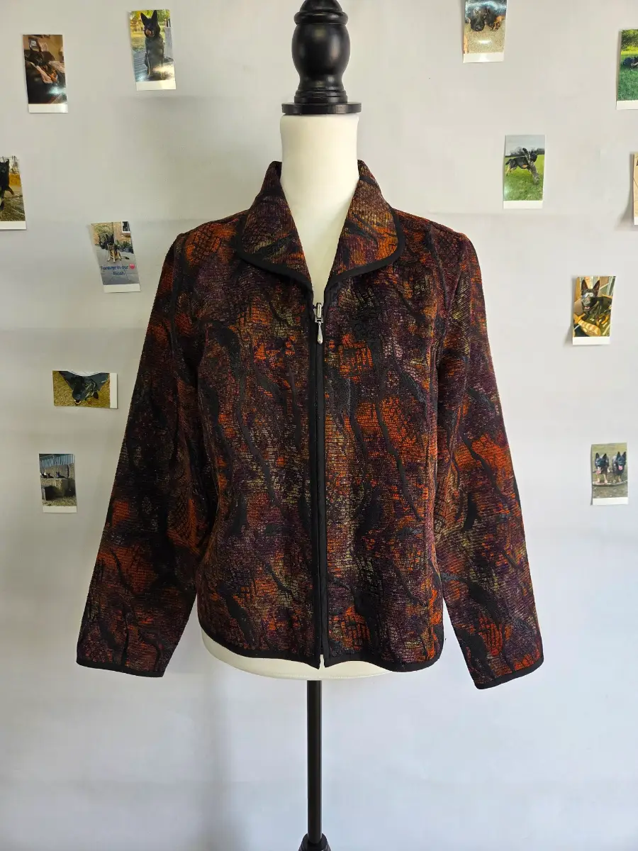 Christopher & Banks Textured Zip Jacket UK 12-14 Medium Abstract Tapestry Brown Orange