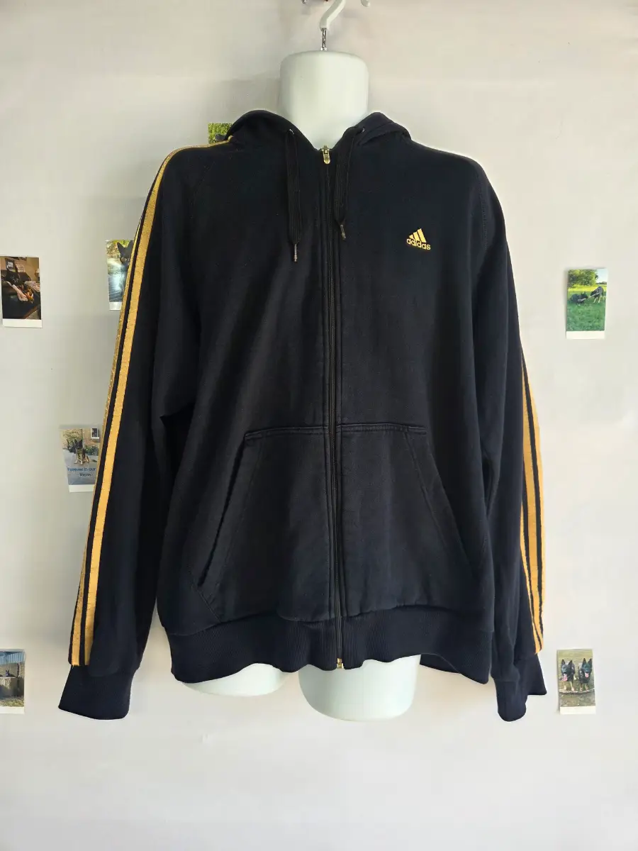 Adidas Black & Gold 3-Stripes Full Zip Hoodie XL