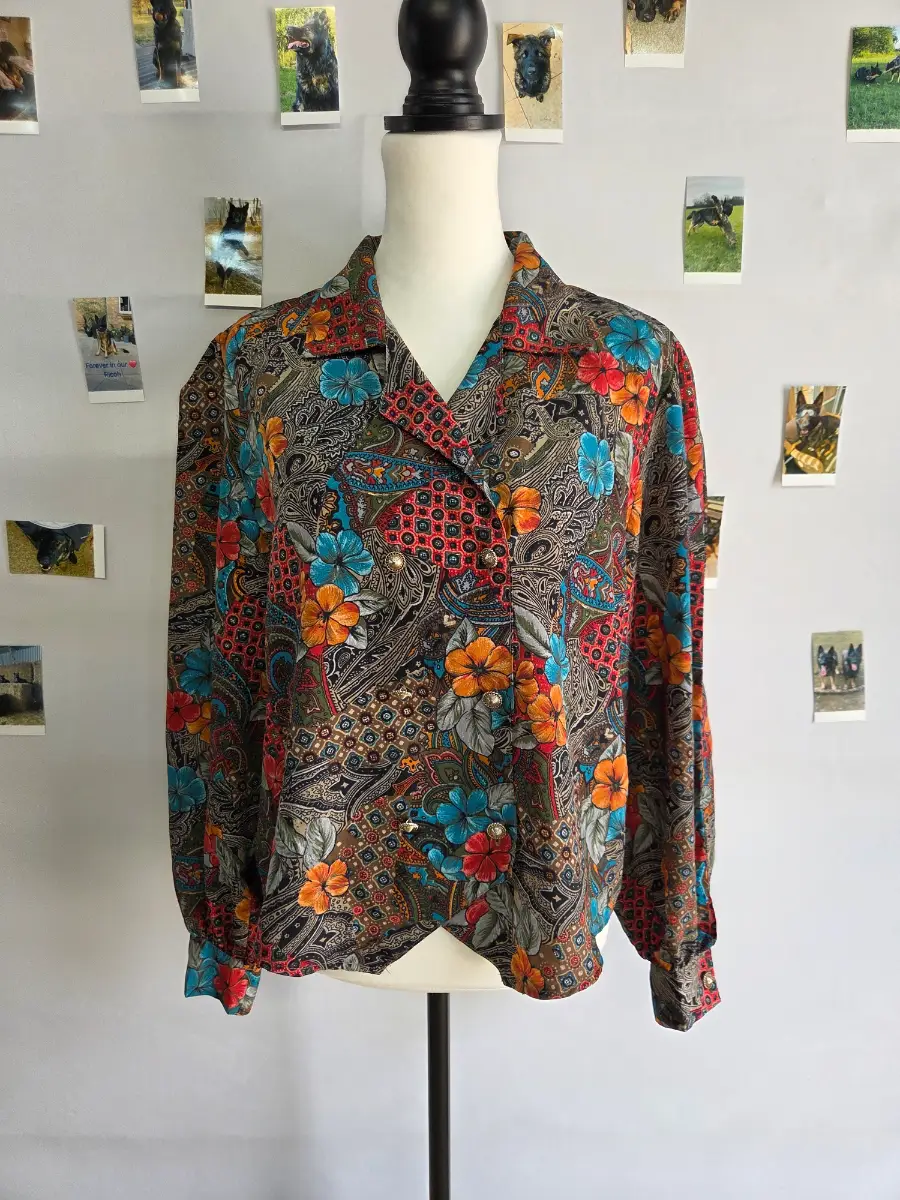 Vintage Made in France Blazer Style Blouse Jacket Floral Paisley UK 18