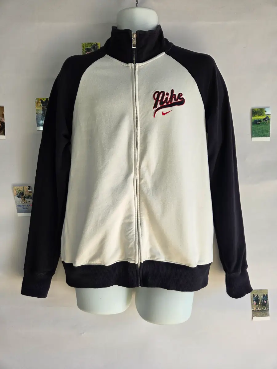 Nike Full Zip Track Jacket White Black Embroidered Logo XL