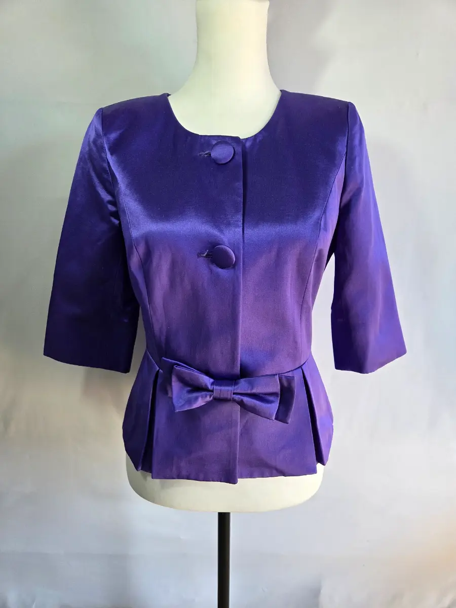 L.K. Bennett Purple Satin Bow Peplum Occasion Jacket UK 8 Wedding Mother of the Bride