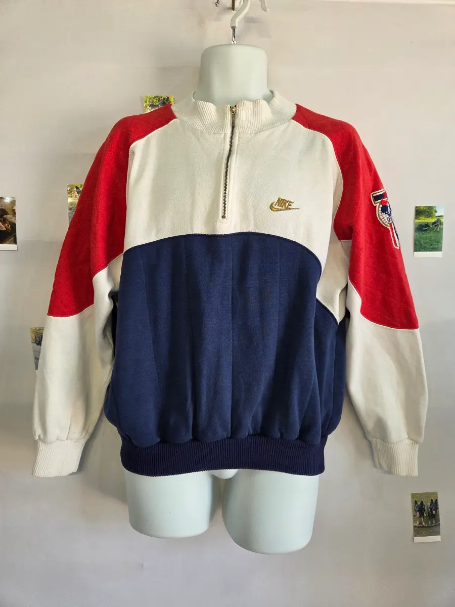 Nike Vintage USA Patch Sweatshirt Dress / Long Sweatshirt White Red Blue Size M