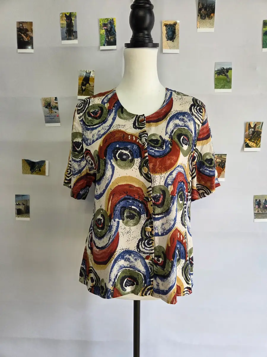 Vintage St Michael M&S Abstract Print 100% Viscose Blouse Top UK 12 Made in UK