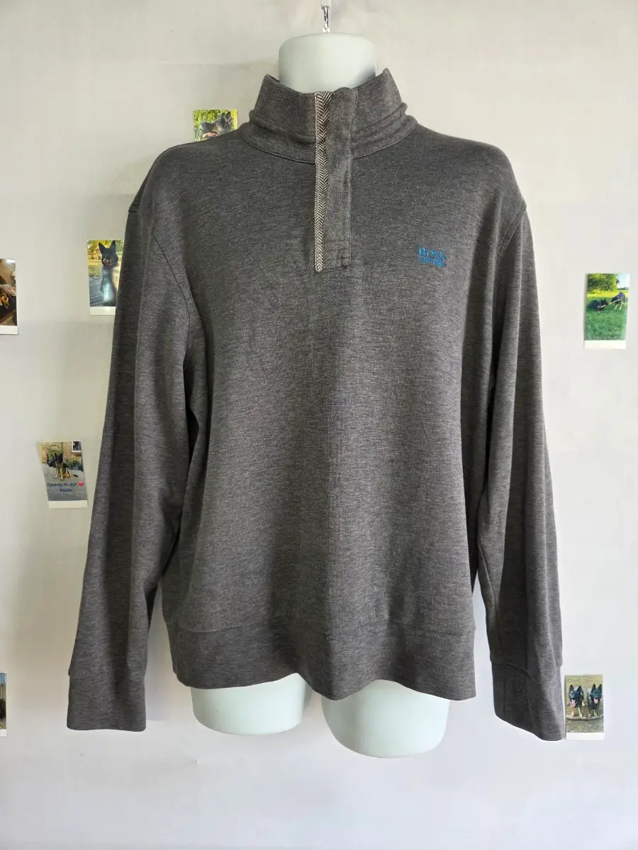 Hugo Boss Green Label Men's Grey 1/4 Zip Funnel Neck Sweatshirt XL