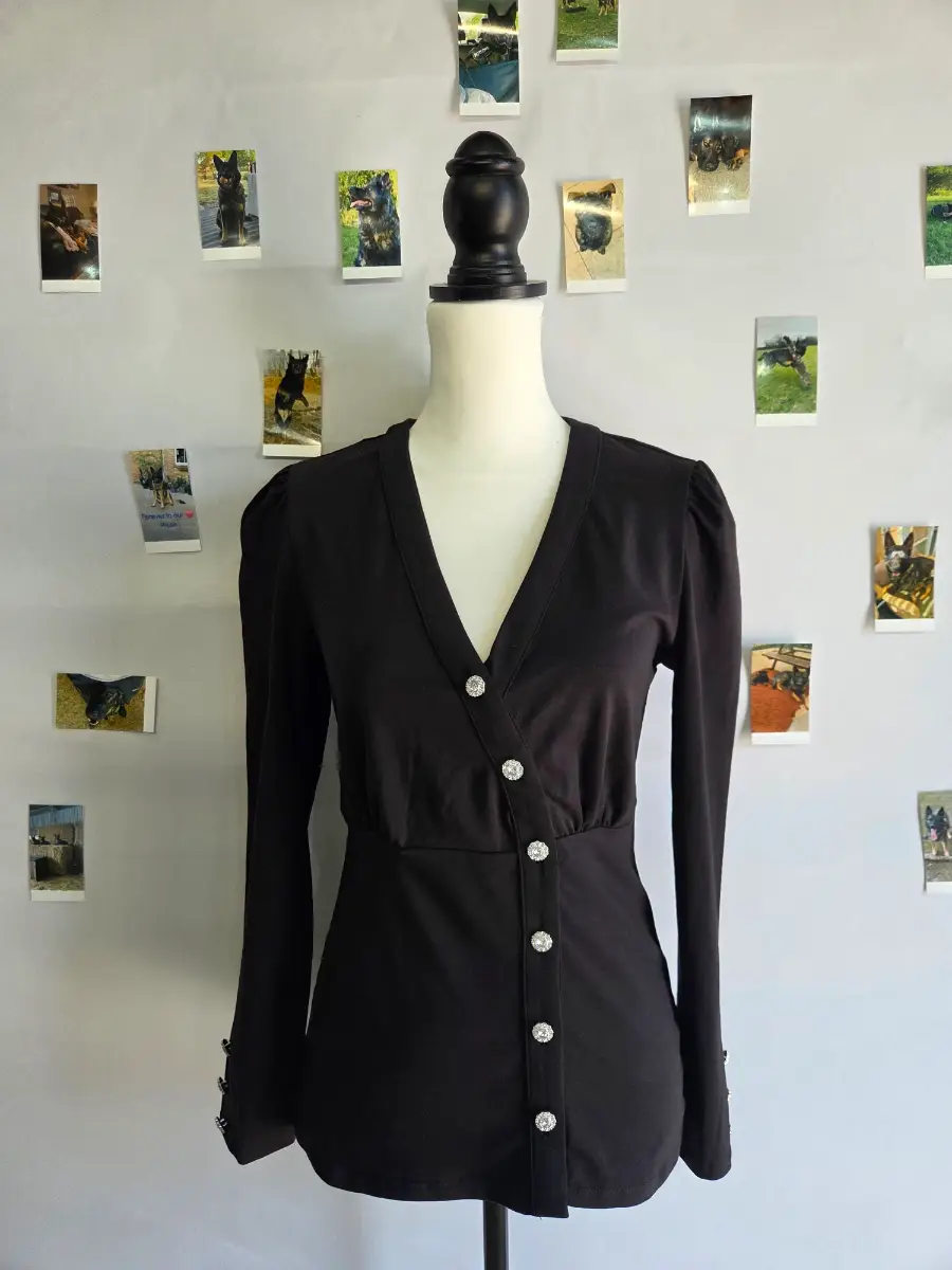 BNWT Monsoon Roxy Black Wrap Style cardigan Crystal Button Detail Size S UK 8-10