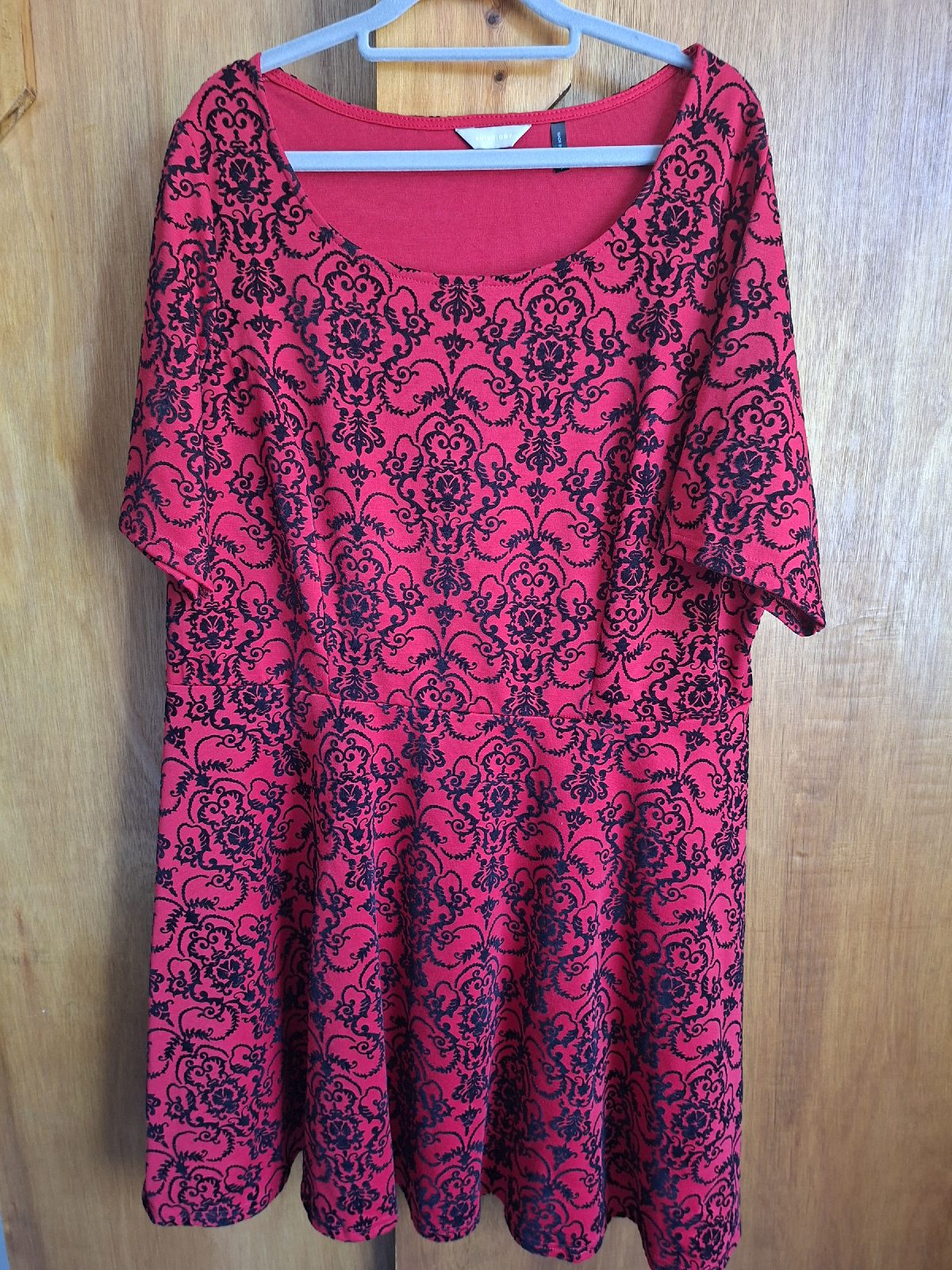 Anthology Red Black Flocked Damask Print Skater Dress Size 22