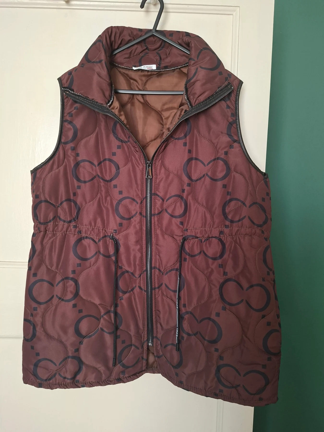 Made in Italy Brown Quilted Vest Gilet Monogram Pattern size UK 16-18