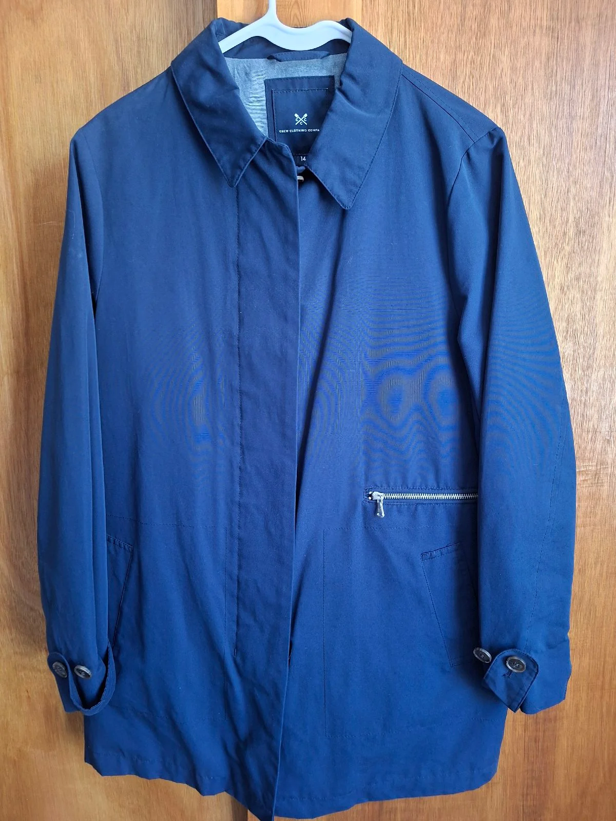 Crew Clothing Navy Blue Mac Jacket Trench Coat Size 14 Lightweight Smart Casual