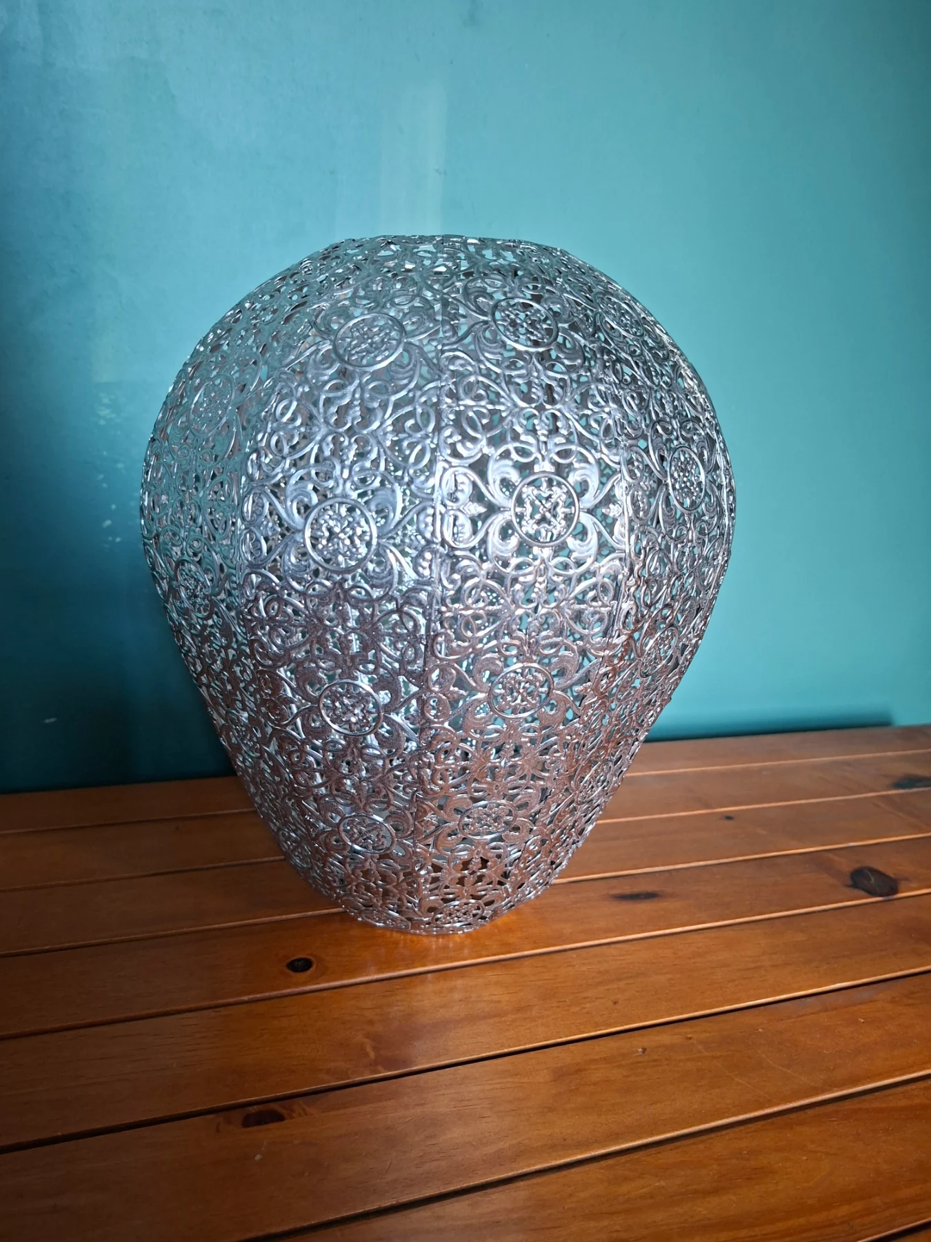Moroccan Style Silver Filigree Metal Lamp Shade Cut Out Teardrop Pendant Easy Fit