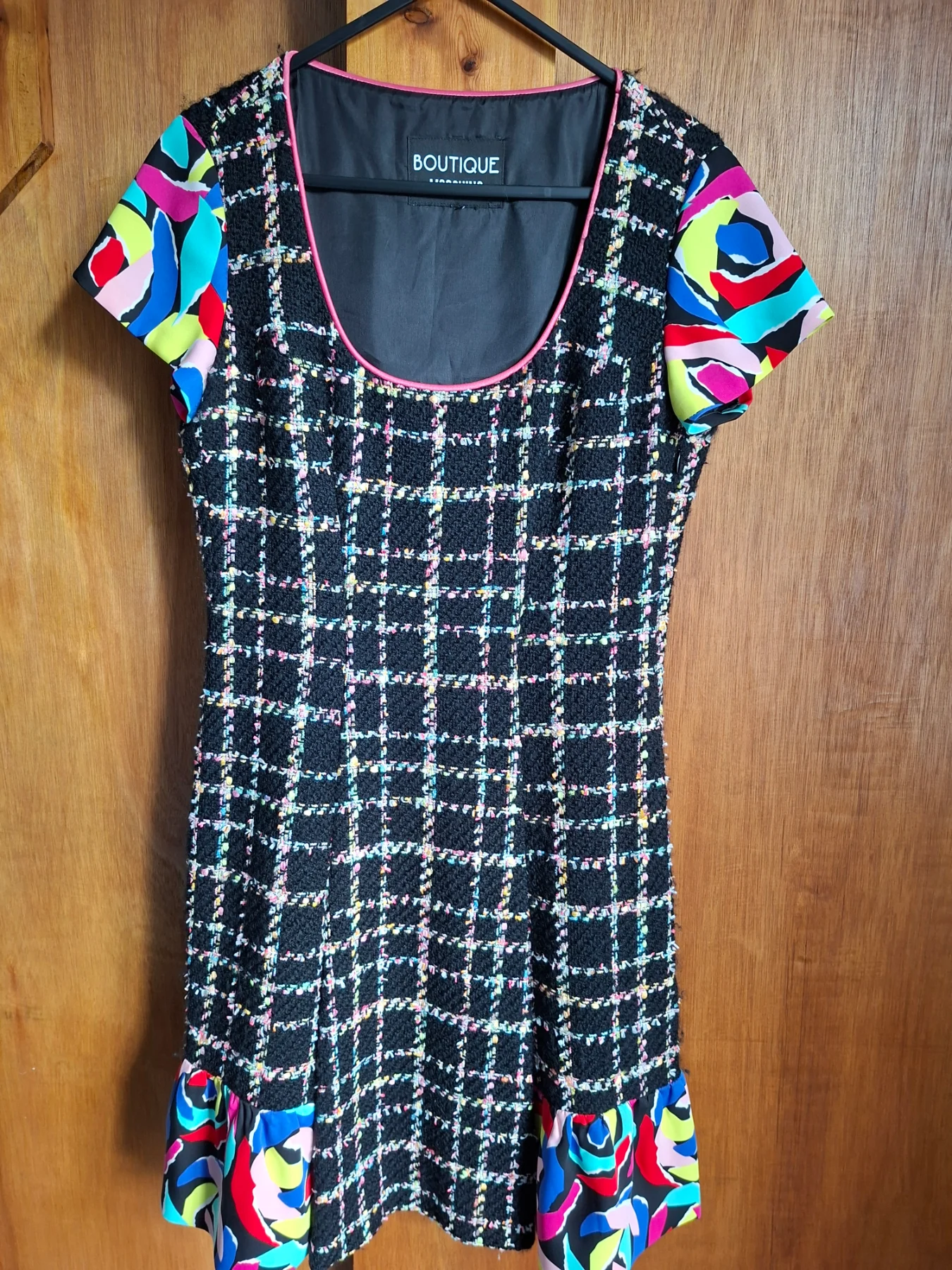Boutique Moschino Virgin Wool Blend Tweed Dress Abstract Print - UK 8