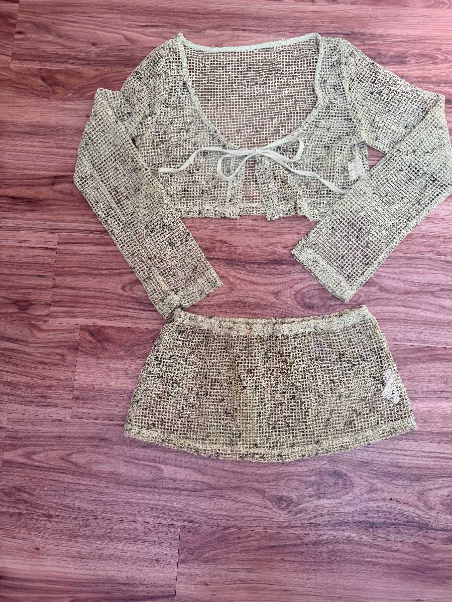 Size S Lime Green Mesh Beach / Pool Top & Mini Skirt. NWOT