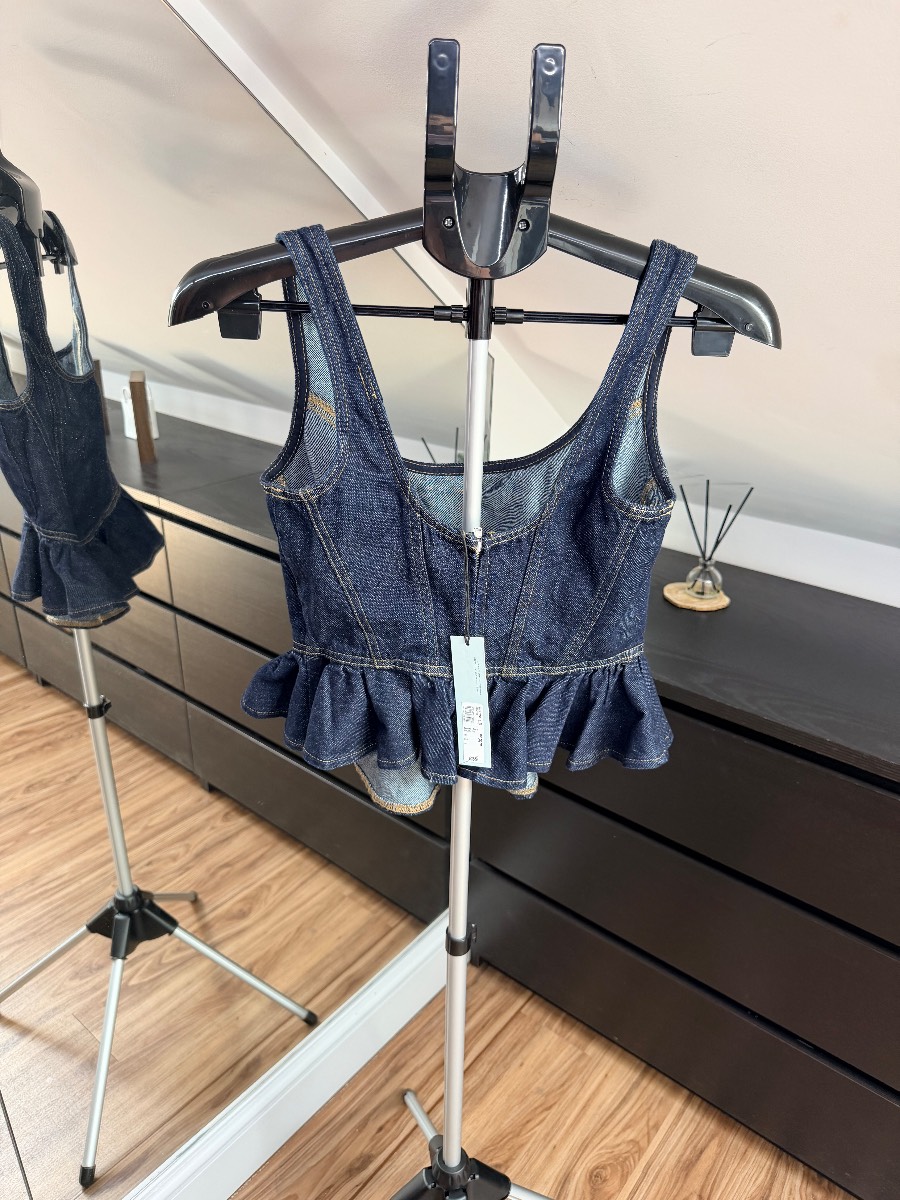Size 8 River Island Dark Denim Corset Top. BNWT