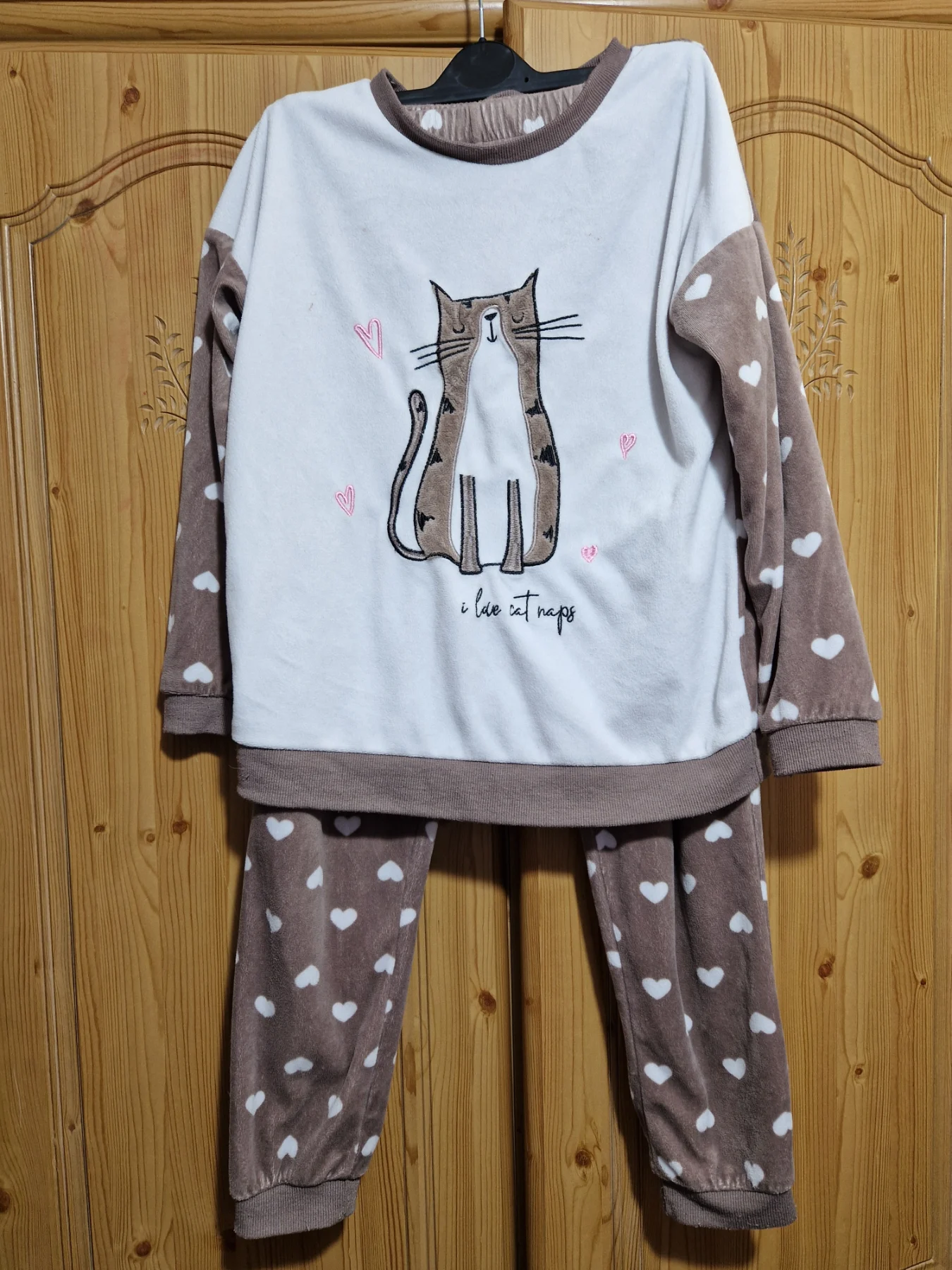 Sweet Fleece Pyjamas With Cat Picture