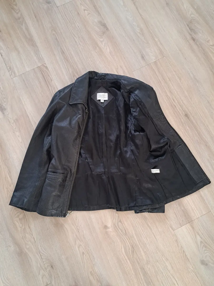 Vintage Valerie Stevens Black Genuine Leather Jacket Size 12 UK EU 40