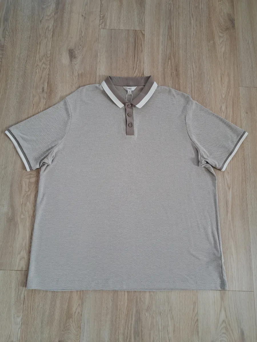 M&S Mens Polo Shirt XXXL BNWT Beige Taupe Knit Tipped Smart Casual Short Sleeve