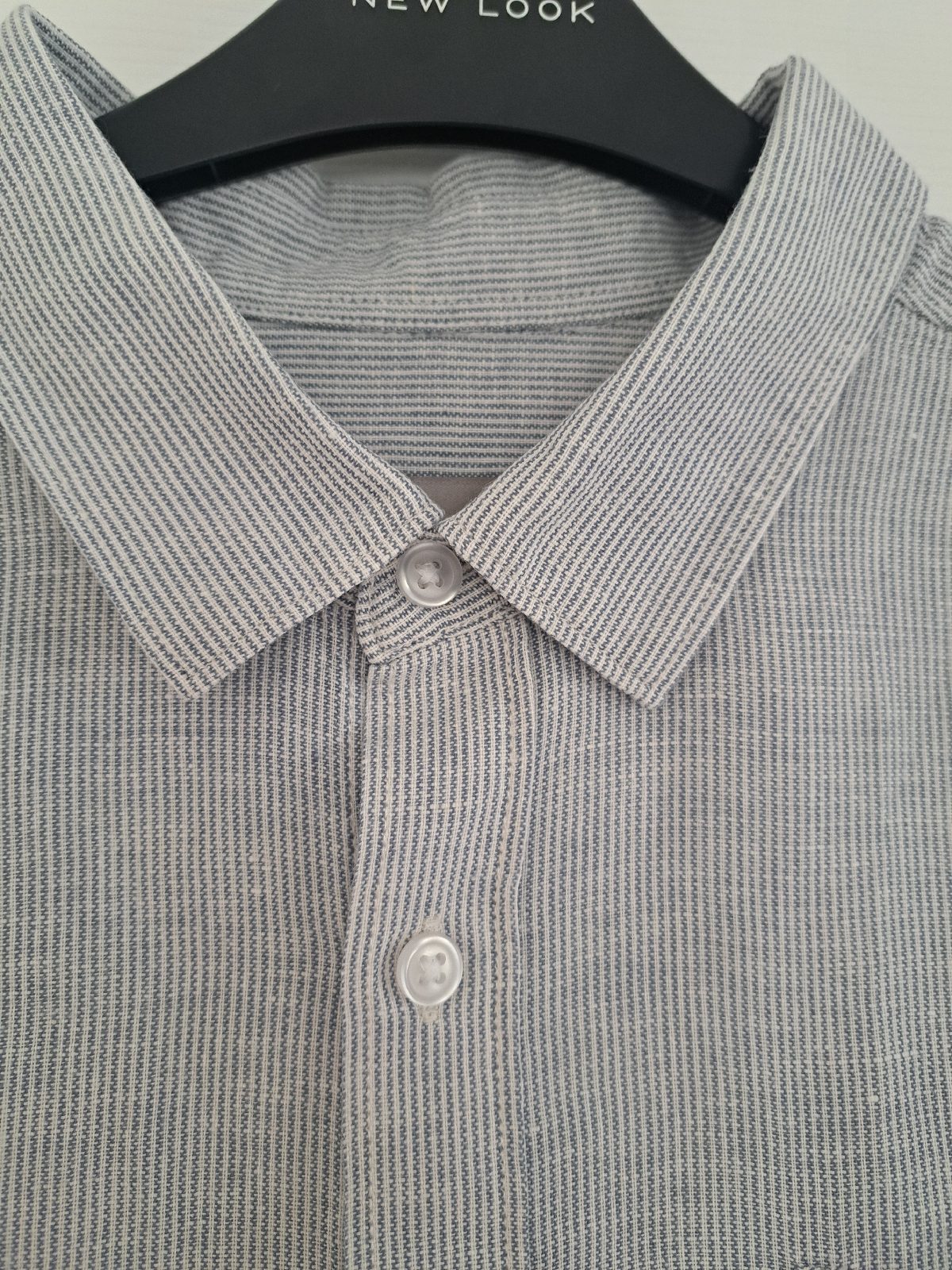 Tu Men's Grey Striped Short Sleeve Linen Blend Shirt Size L Regular Fit Summer