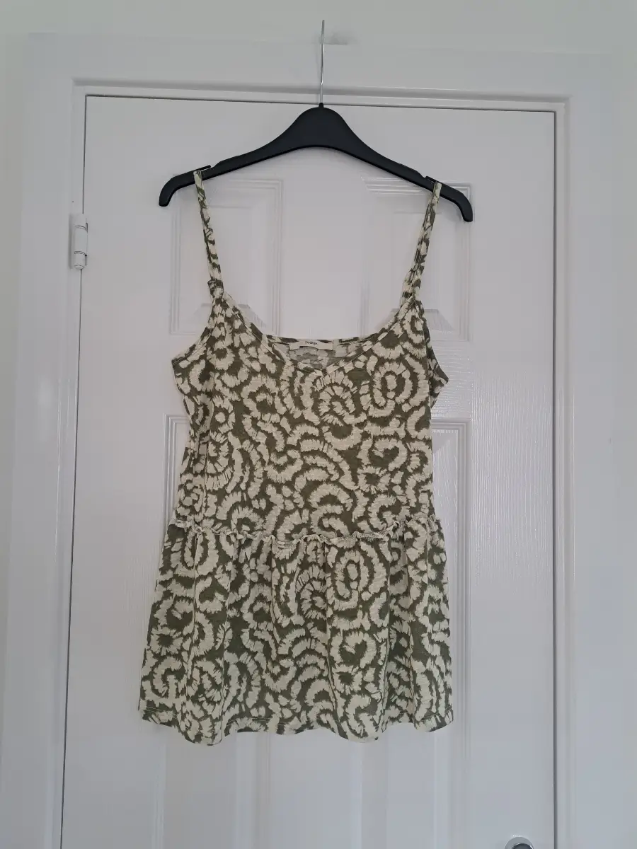 George Khaki Green Abstract Print Peplum Cami Top Size 12 Summer