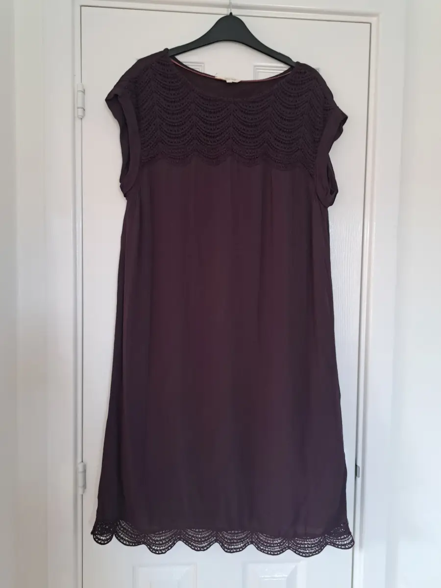 White Stuff Purple Crochet Lace Shift Dress 12 Lined Summer Boho Shift Mini