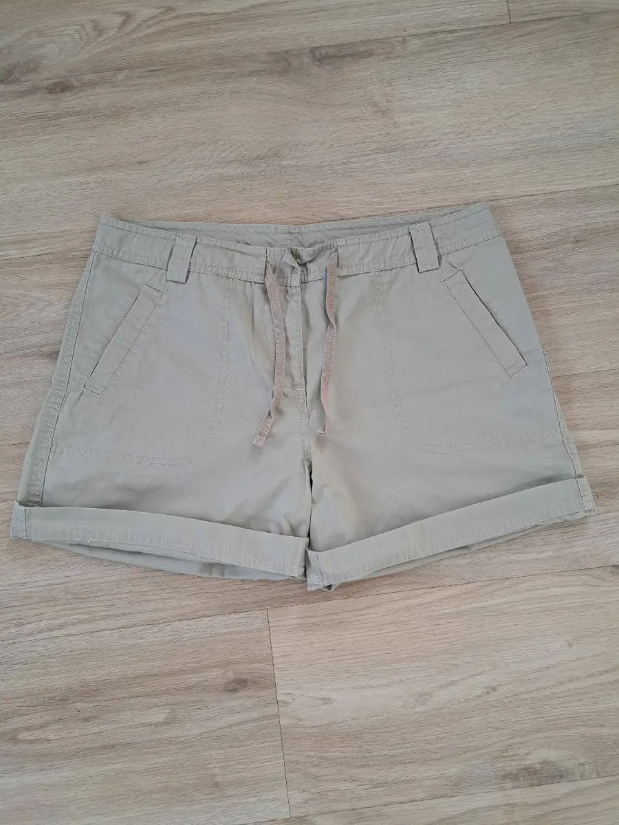 Beige Cotton Shorts Size 12 | Khaki Summer Holiday Casual Drawstring Shorts