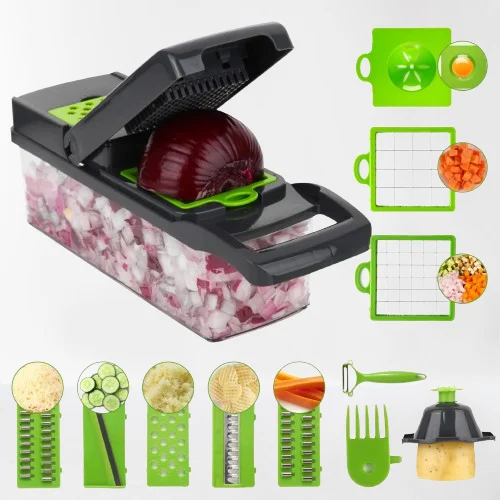 Multifunctional 14-in-1 Vegetable Chopper & Slicer with 8 Blades and Storage