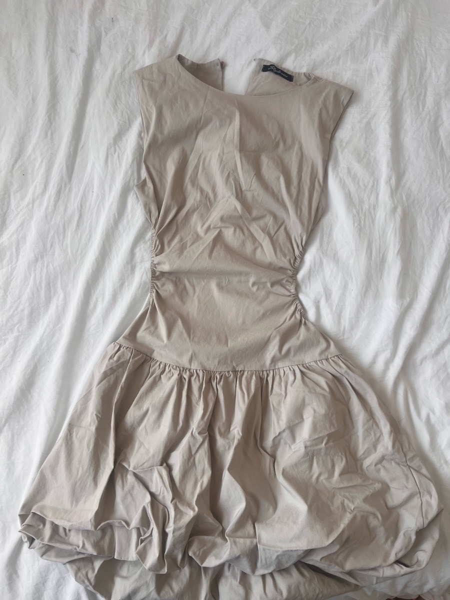 Beige Cut-Out Puff Ball Mini Dress | Size 12 | Worn Once Immaculate